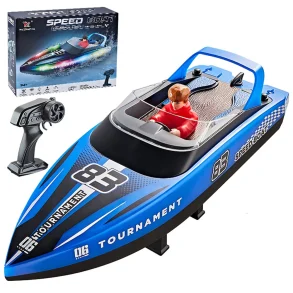 HXJRC HJ821 2.4G RC Boat Capsized Reset High Speed LED Light Speedboat Waterproof Dual Motors Electric Racing Vehicles Models Lakes Pools Remote Control Toys
