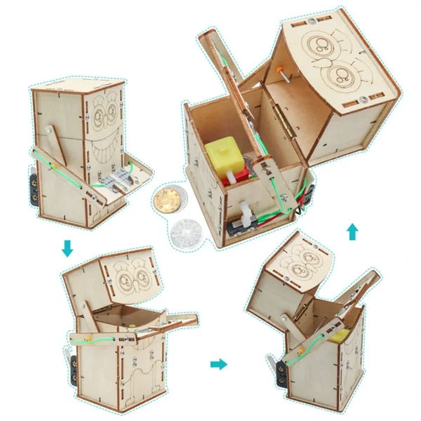 Wooden Electric Powered Coin-Eating Robot Manual DIY Puzzle Assembly Technology Small Production Creative Invention Mechanical Science Toy - Image 5