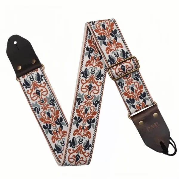 Embroidered Soft Vintage Flower Adjustable Creative Cotton Leather Guitar Strap - Image 3