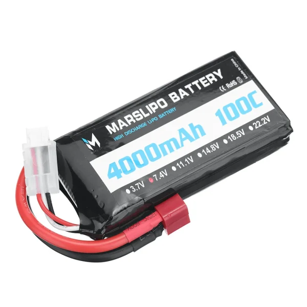 MARSLIPO 7.4V 4000mAh 100C 2S Lipo Battery T Plug for RC Car - Image 5