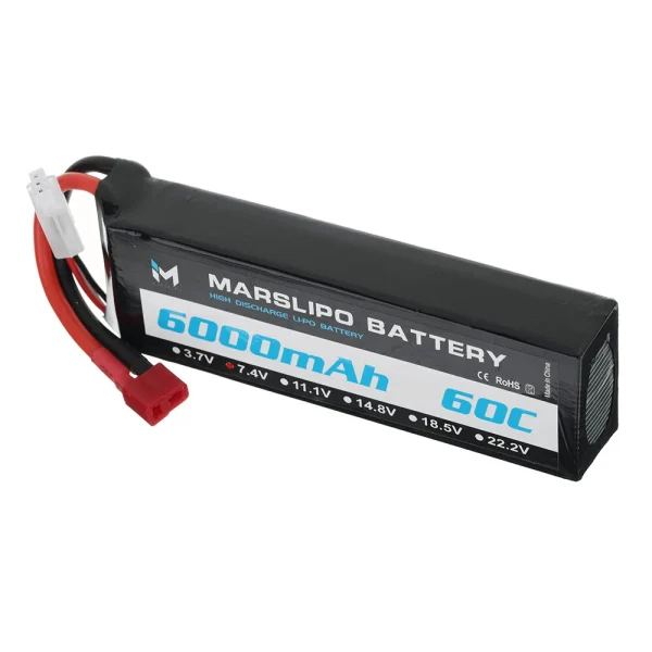 MARSLIPO 7.4V 6000mAh 60C 2S Lipo Battery T Plug with XT60 Adapter for RC Model - Image 2
