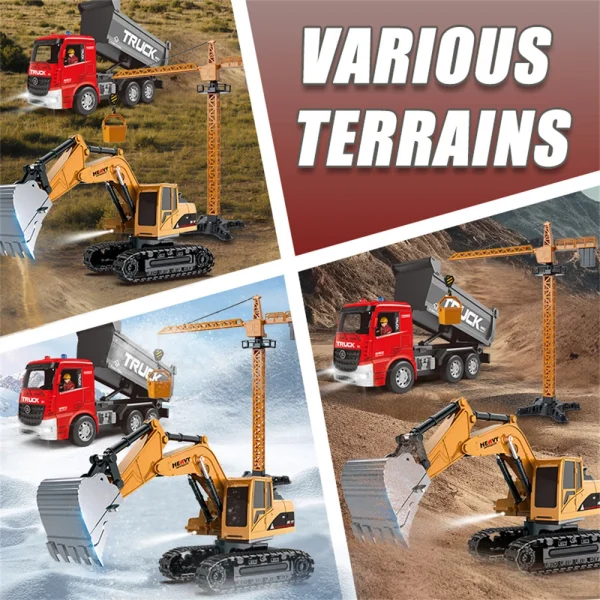HJ Models 689-846A 1/22 27MHZ/49MHZ 6CH 3-IN-1 RC Car Excavator Dump Truck Tower Crane Vehicles Engineering 350 Rotation LED Lighting RTR Toys - Image 2