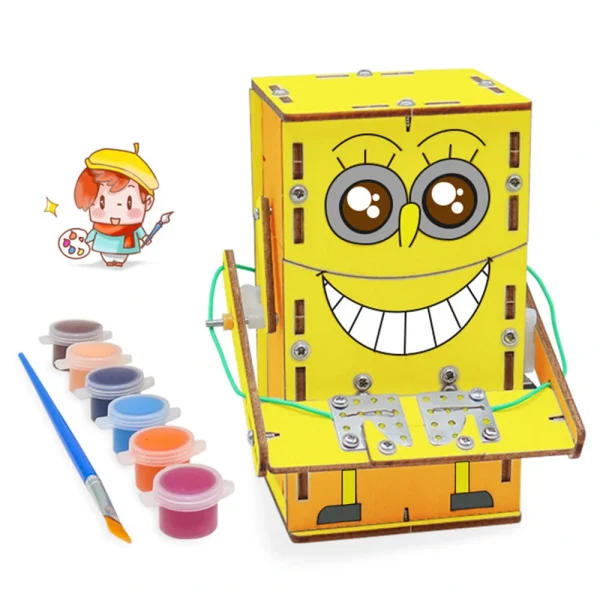 Wooden Electric Powered Coin-Eating Robot Manual DIY Puzzle Assembly Technology Small Production Creative Invention Mechanical Science Toy - Image 6