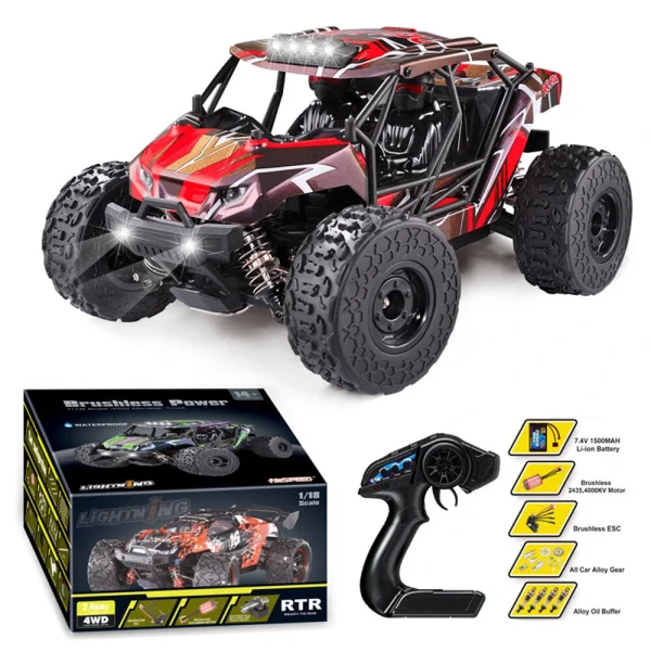 HS 18431 18432 Brushless RTR 1/18 2.4G 4WD 52km/h RC Car Full Proportional LED Light Off-Road Monster Truck Vehicles Models Toys - Image 4