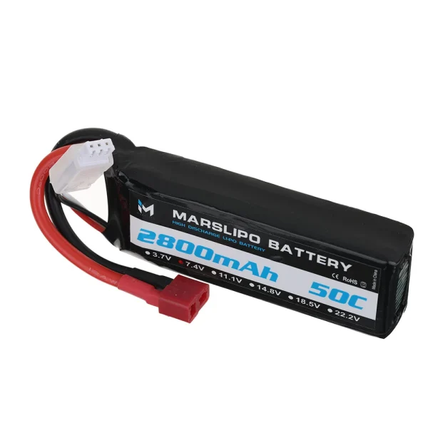MARSLIPO 7.4V 2800mAh 50C 2S Lipo Battery T Plug for RC Car - Image 2