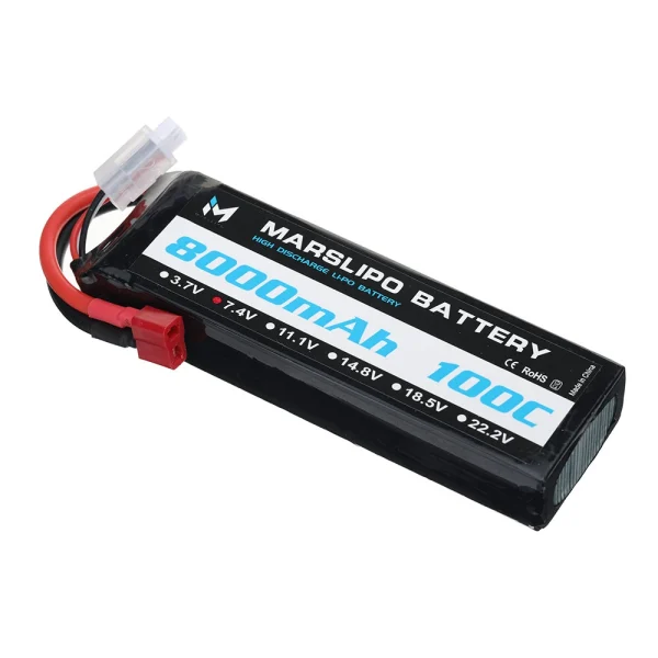 MARSLIPO 7.4V 8000mAh 100C 2S Lipo Battery T Plug for RC Car - Image 4