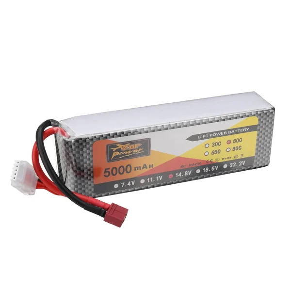 ZOP Power 14.8V 5000mAh 50C 4S LiPo Battery T Plug for RC Car - Image 2