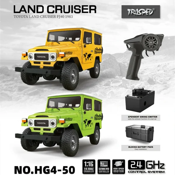 HG HG4-50 TRASPED 1/16 2.4G 4WD RC Car for TOYOTA Land Cruiser FJ40 1983 Rock Crawler LED Light Simulated Sound Off-Road Climbing Truck RTR Full Proportional Models Toys - Image 2