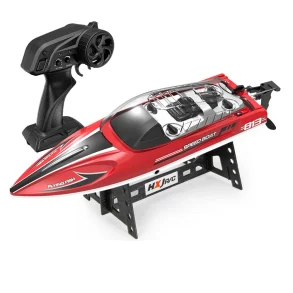 HXJRC HJ813 2.4G 4CH RC Boat High Speed LED Light Capsized Reset Speedboat Waterproof 25km/h Electric Racing Vehicles Models Lakes Pools Remote Control Toys