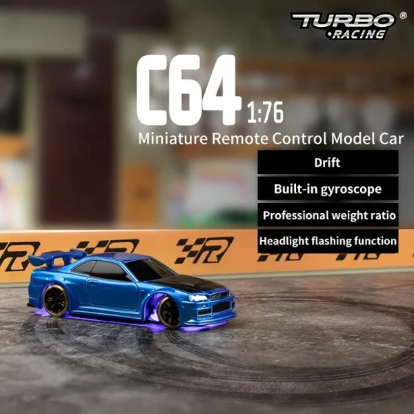 Turbo Racing C64 RTR 1/76 2.4G RWD Mini Drift RC Car Built In Gyro Micro Sports Truck LED Lights Full Proportional Vehicles Model Kids Children Toys - Image 6