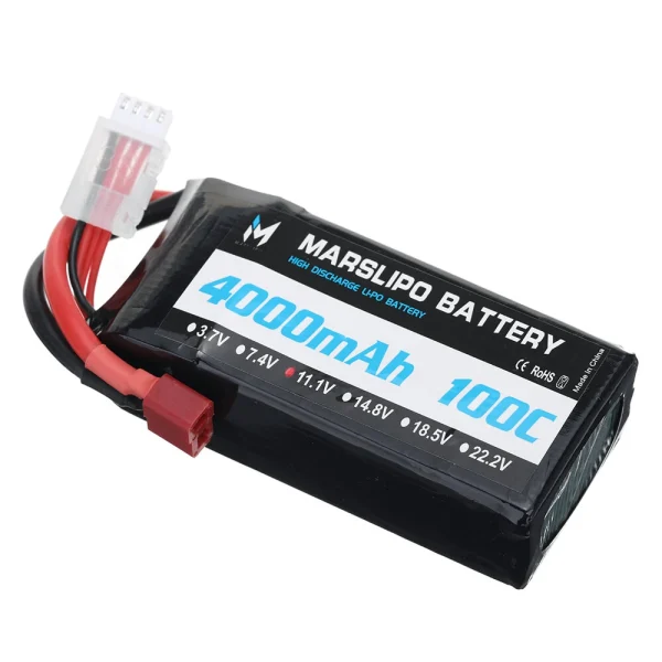 MARSLIPO 11.1V 4000mAh 100C 3S Lipo Battery T Plug for RC Car - Image 4