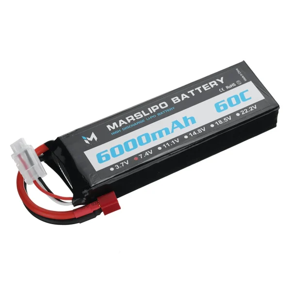 MARSLIPO 7.4V 6000mAh 60C 2S Lipo Battery T Plug with XT60 Adapter for RC Model - Image 4