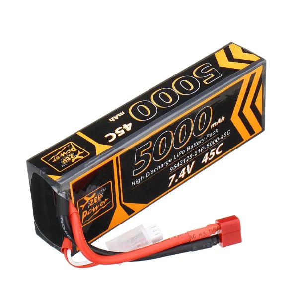 ZOP Power 7.4V 5000mAh 45C 2S Lipo Battery T Plug for 1/10 RC Racing Car
