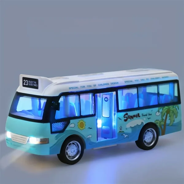 Children's Inertia Toy Car Route 23 City Bus School Bus Model with Sound Light Music Openable Doors Friction Powered Play Gift - Image 5