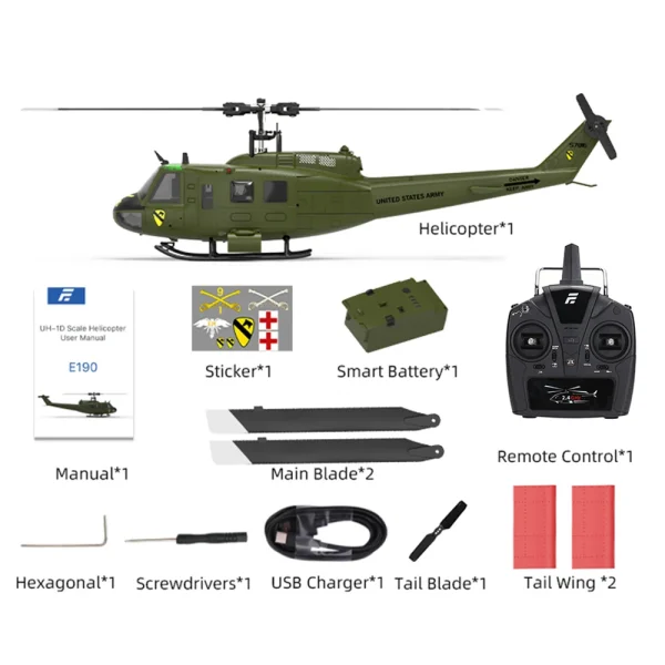 Eachine E190 1:34 UH-1 HUEY Scale 2.4G 6CH Altitude Hold Optical Flow Positioning Dual Brushless Motor RC Helicopter - Image 9