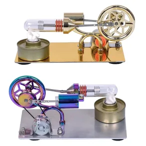 K211 Golden/Colorful Metal Hot Air Stirling Engine Model with Bulb Physics Experiment Science Discovery Production Invention Desktop Decorations Collection Toys