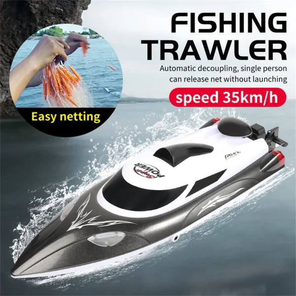 HXJRC HJ809 2.4G 4CH RC Boat Fishing Trawler Netting High Speed LED Light Speedboat Capsizing Reset Waterproof 35km/h Electric Racing Vehicles Models Lakes Pools Remote Control Toys - Image 2