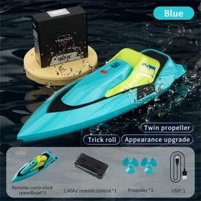 4DRC S5 RTR 2.4G RC Boat Mini Speedboat Dual Motors One-Key Capsized Reset Waterproof LED Light Racing Remote Control Stunt Vehicles Models Twin Propeller Toys