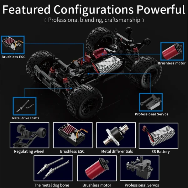 KFPLAN KF10 RTR 1/10 2.4G 4WD 50km/h Brushless RC Car Off-Road Truck LED Light 3s High Speed Full Proportional Metal Diffs Drive Shaft Vehicles Models Toys - Image 4