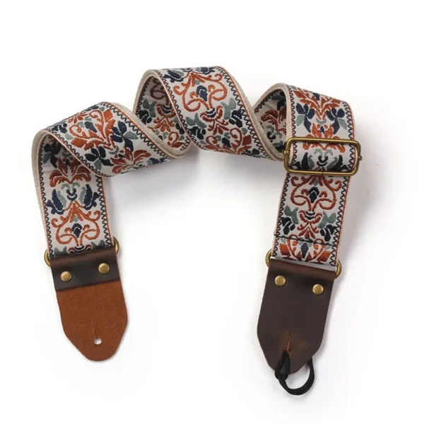 Embroidered Soft Vintage Flower Adjustable Creative Cotton Leather Guitar Strap - Image 4