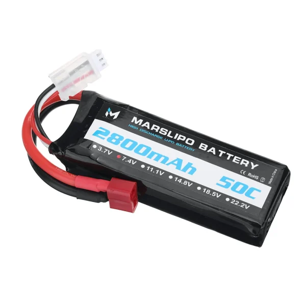 MARSLIPO 7.4V 2800mAh 50C 2S Lipo Battery T Plug for RC Car - Image 3