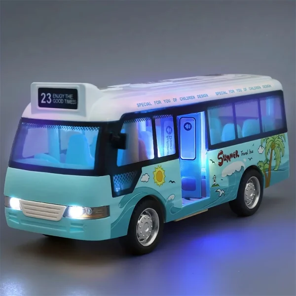 Children's Inertia Toy Car Route 23 City Bus School Bus Model with Sound Light Music Openable Doors Friction Powered Play Gift - Image 4