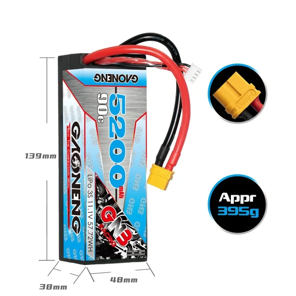 Gaoneng GNB 11.1V 5200mAh 90C 3S LiPO Battery XT60/XT90 Plug for RC Drone - Image 4