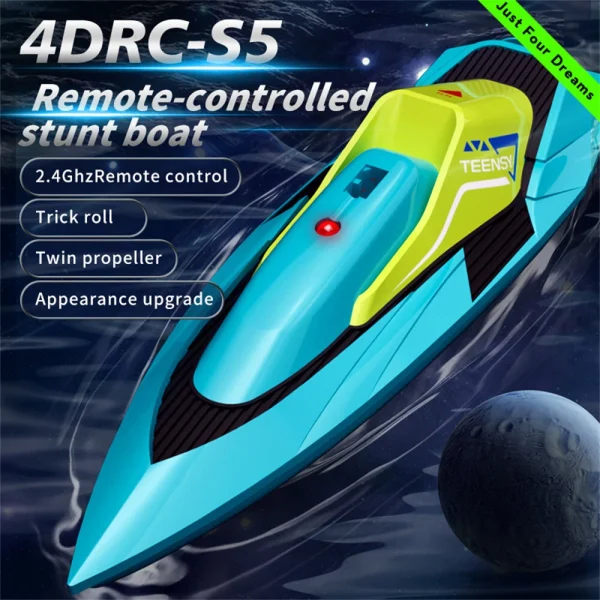 4DRC S5 RTR 2.4G RC Boat Mini Speedboat Dual Motors One-Key Capsized Reset Waterproof LED Light Racing Remote Control Stunt Vehicles Models Twin Propeller Toys - Image 4