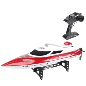 HXJRC HJ806B 2.4G 4CH RC Boat High Speed LED Light Speedboat Capsizing Reset Waterproof 35km/h Electric Racing Vehicles Models Lakes Pools Remote Control Toys