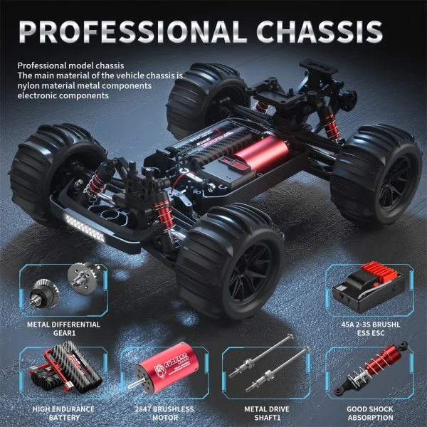 Funsky S910 Pro 1/16 2.4G 4WD 45km/h Brushless RC Car Two Battery Desert Off-Road High Speed Full Proportional Vehicles Models RTR Toys - Image 7