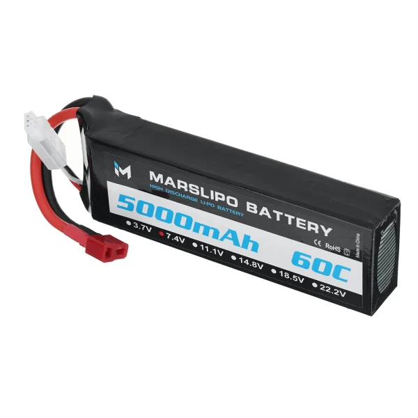 MARSLIPO 7.4V 5000mAh 60C 2S Lipo Battery T Plug for RC Car - Image 3