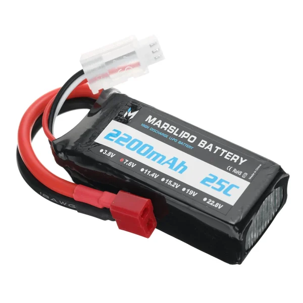 MARSLIPO 7.6V 2200mAh 25C 2S Lipo Battery T Plug with XT60 Adapter for RC Model Toys - Image 4