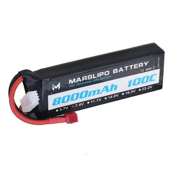 MARSLIPO 7.4V 8000mAh 100C 2S Lipo Battery T Plug for RC Car - Image 2