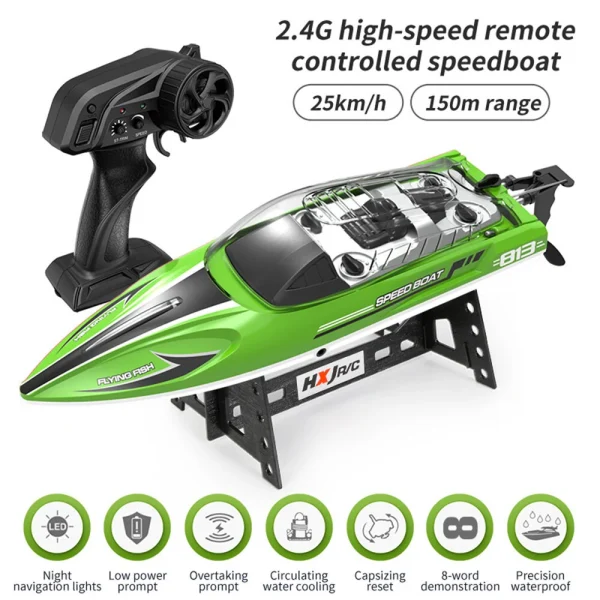 HXJRC HJ813 2.4G 4CH RC Boat High Speed LED Light Capsized Reset Speedboat Waterproof 25km/h Electric Racing Vehicles Models Lakes Pools Remote Control Toys - Image 8