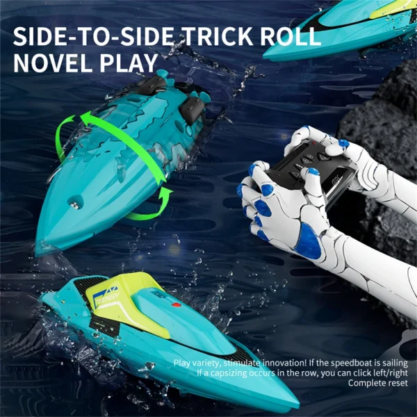 4DRC S5 RTR 2.4G RC Boat Mini Speedboat Dual Motors One-Key Capsized Reset Waterproof LED Light Racing Remote Control Stunt Vehicles Models Twin Propeller Toys - Image 5