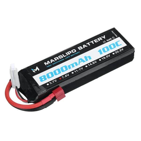 MARSLIPO 7.4V 8000mAh 100C 2S Lipo Battery T Plug for RC Car - Image 5