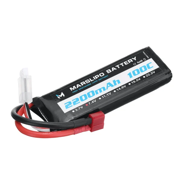 MARSLIPO 7.4V 2200mAh 100C 2S Lipo Battery T Plug with XT60 Adapter for RC Models - Image 5