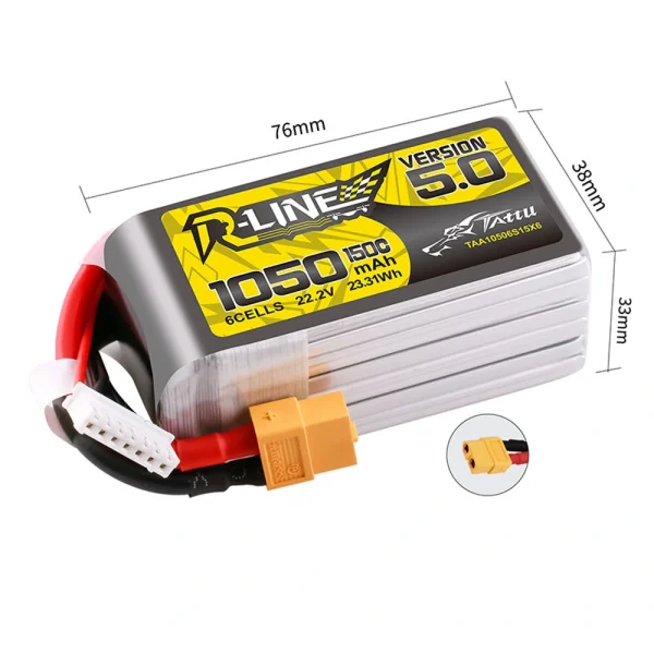 TATTU R-LINE V5.0 22.2V 1050mAh 150C 6S1P LiPo Battery XT60 Plug for RC Drone - Image 5
