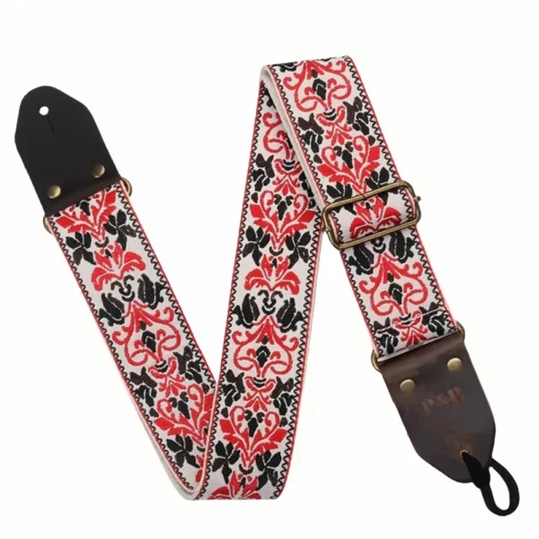 Embroidered Soft Vintage Flower Adjustable Creative Cotton Leather Guitar Strap - Image 2
