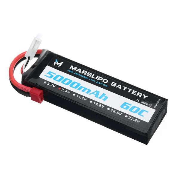 MARSLIPO 7.4V 5000mAh 60C 2S Lipo Battery T Plug for RC Car - Image 4