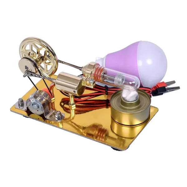 K211 Golden/Colorful Metal Hot Air Stirling Engine Model with Bulb Physics Experiment Science Discovery Production Invention Desktop Decorations Collection Toys - Image 2
