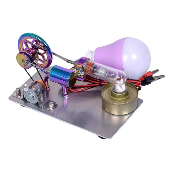 K211 Golden/Colorful Metal Hot Air Stirling Engine Model with Bulb Physics Experiment Science Discovery Production Invention Desktop Decorations Collection Toys - Image 6
