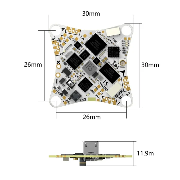25.5 x25.5mm FLYWOO GOKU F405 ERVT 1S ELRS Flight Controller 5V BEC & 5A 5in1 ESC Built-in 400mw VTX for RC FPV Racing Drone - Image 3
