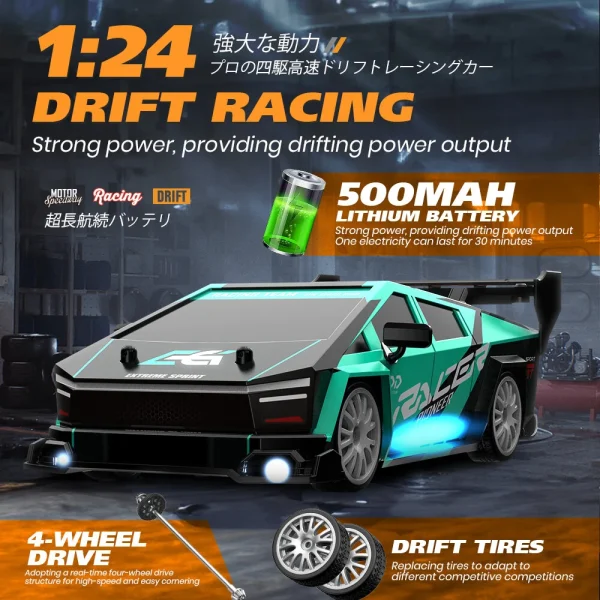 ENOZE 8603 8604 RTR 1/24 2.4G 4WD 30km/h Drift RC Car Tesla AE86 High Speed Racing LED Light On-Road Vehicles Models Toys - Image 7