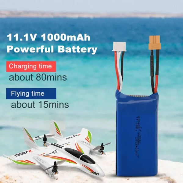 XK X450 VTOL RC Airplane Fixed Wing 3S 11.1V 1000mAh 20C Lipo Battery Lithium Battery - Image 5