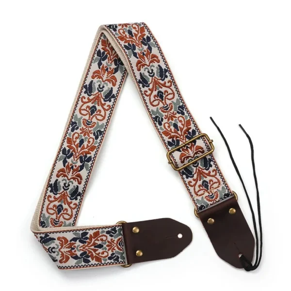 Embroidered Soft Vintage Flower Adjustable Creative Cotton Leather Guitar Strap - Image 5