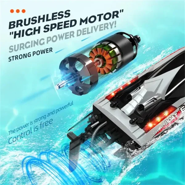 HXJRC HJ816 RTR 55km/h 2.4G Brushless RC Boat High Speed Net Ship Capsized Reset LED Light Speedboat Waterproof Electric Racing Vehicles Models Lakes Pools Remote Control Toys - Image 6