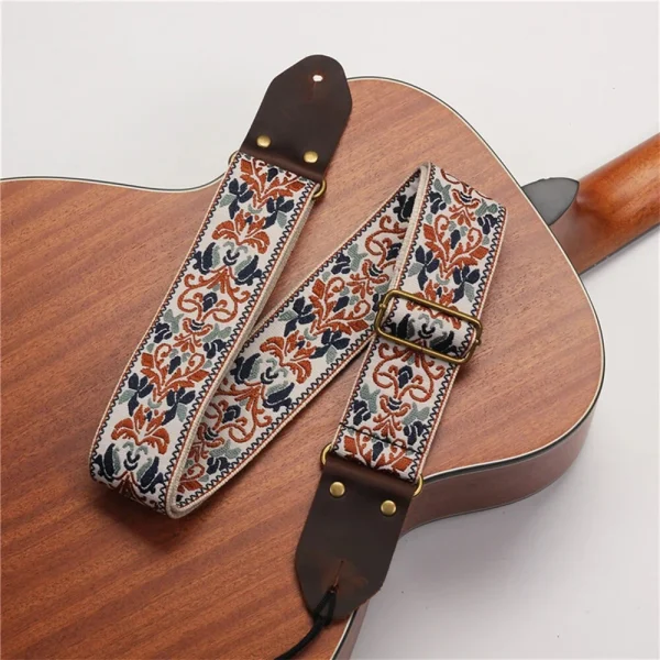 Embroidered Soft Vintage Flower Adjustable Creative Cotton Leather Guitar Strap - Image 6