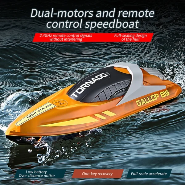 HXJRC HJ819 2.4G 4CH RC Boat High Speed LED Light Speedboat Waterproof 15km/h Electric Racing Vehicles Models Lakes Pools Remote Control Toys - Image 5