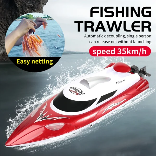 HXJRC HJ809 2.4G 4CH RC Boat Fishing Trawler Netting High Speed LED Light Speedboat Capsizing Reset Waterproof 35km/h Electric Racing Vehicles Models Lakes Pools Remote Control Toys - Image 3